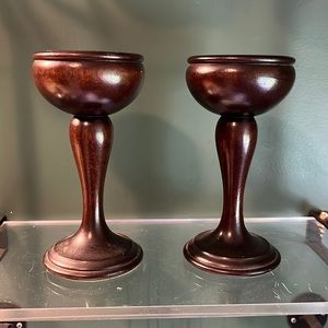 Antique Hand Turned Voluptuous Wooden Candlesticks